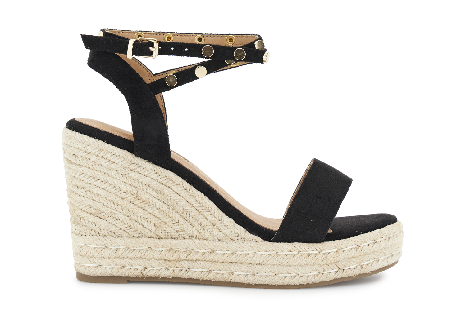 sandali in tessuto con borchie su zeppa corda nero 40