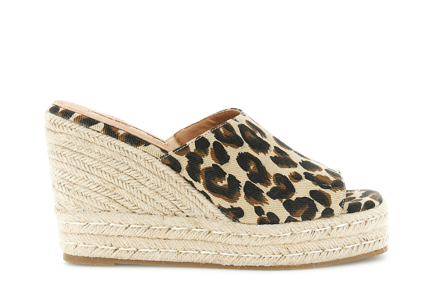 CafèNoir — Sandali ciabatta in canvas su fondo zeppa leopard