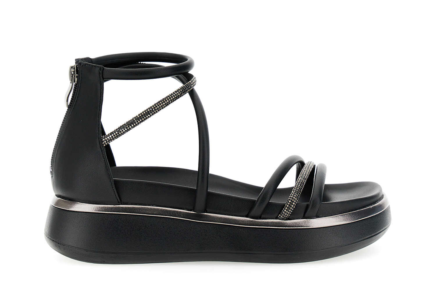 sandali asimmetrici con toppone e mignons nero 39