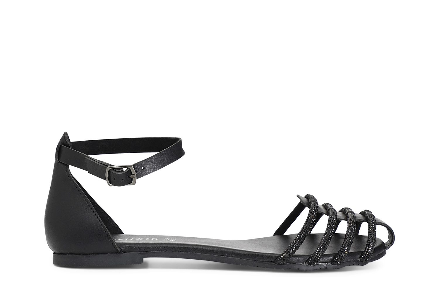 Sandali in pelle con strass nero 38 - Nero (38)