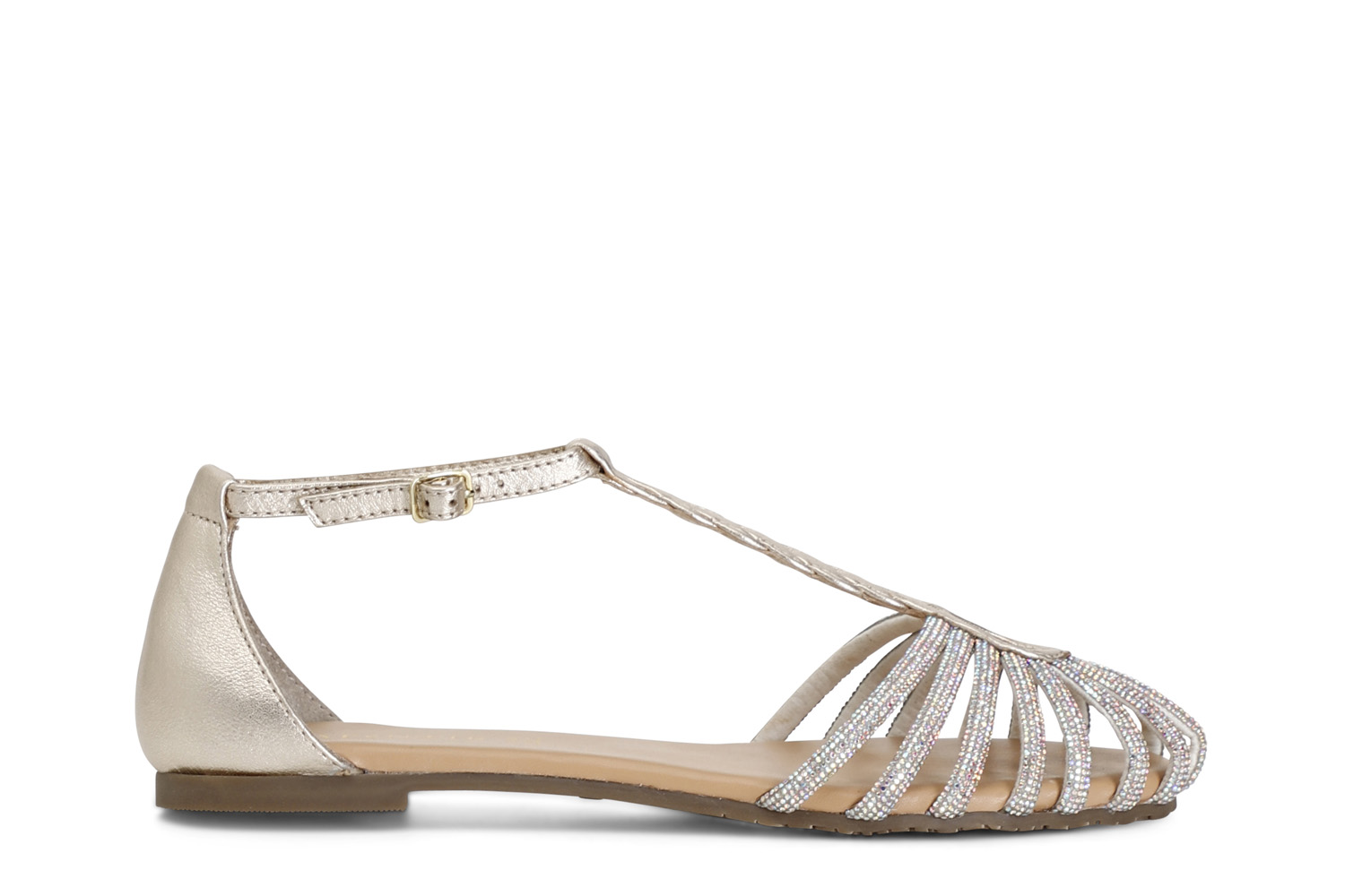 Sandali in pelle con mignon strass platino 37 - Platino (37)