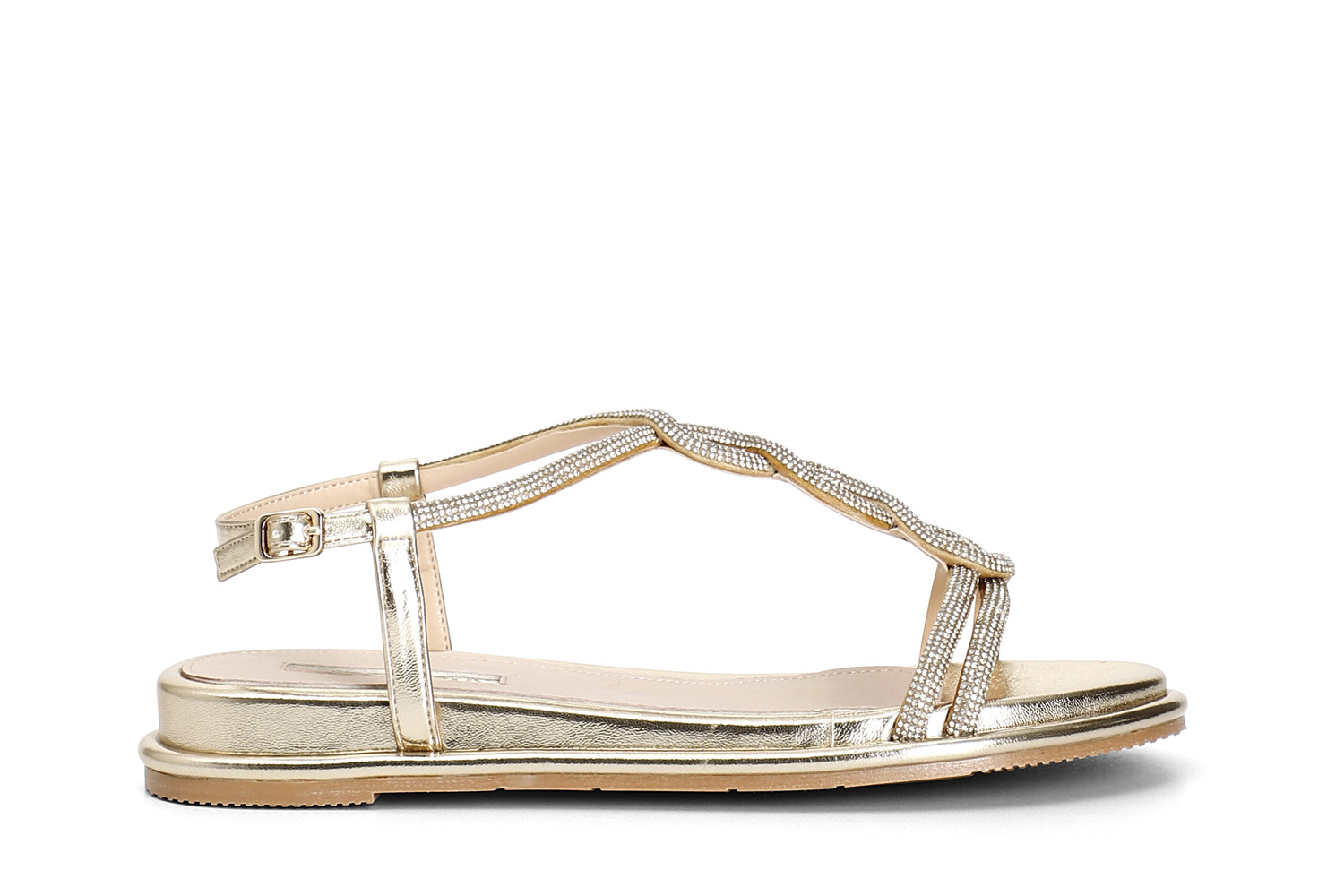 sandali con multistrass a "t" platino 40