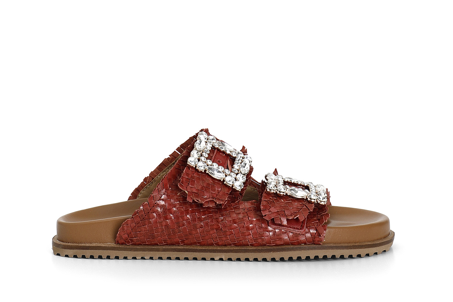 ciabatta intrecciata in pelle con doppia fibbia gioiello bordeaux 41