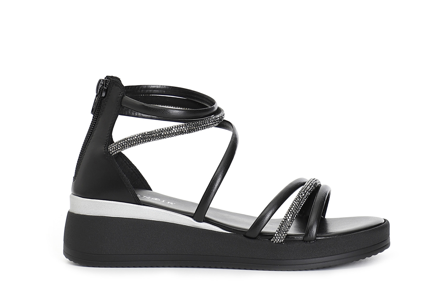 CafèNoir — Sandali asimmetrici con toppone e strass nero