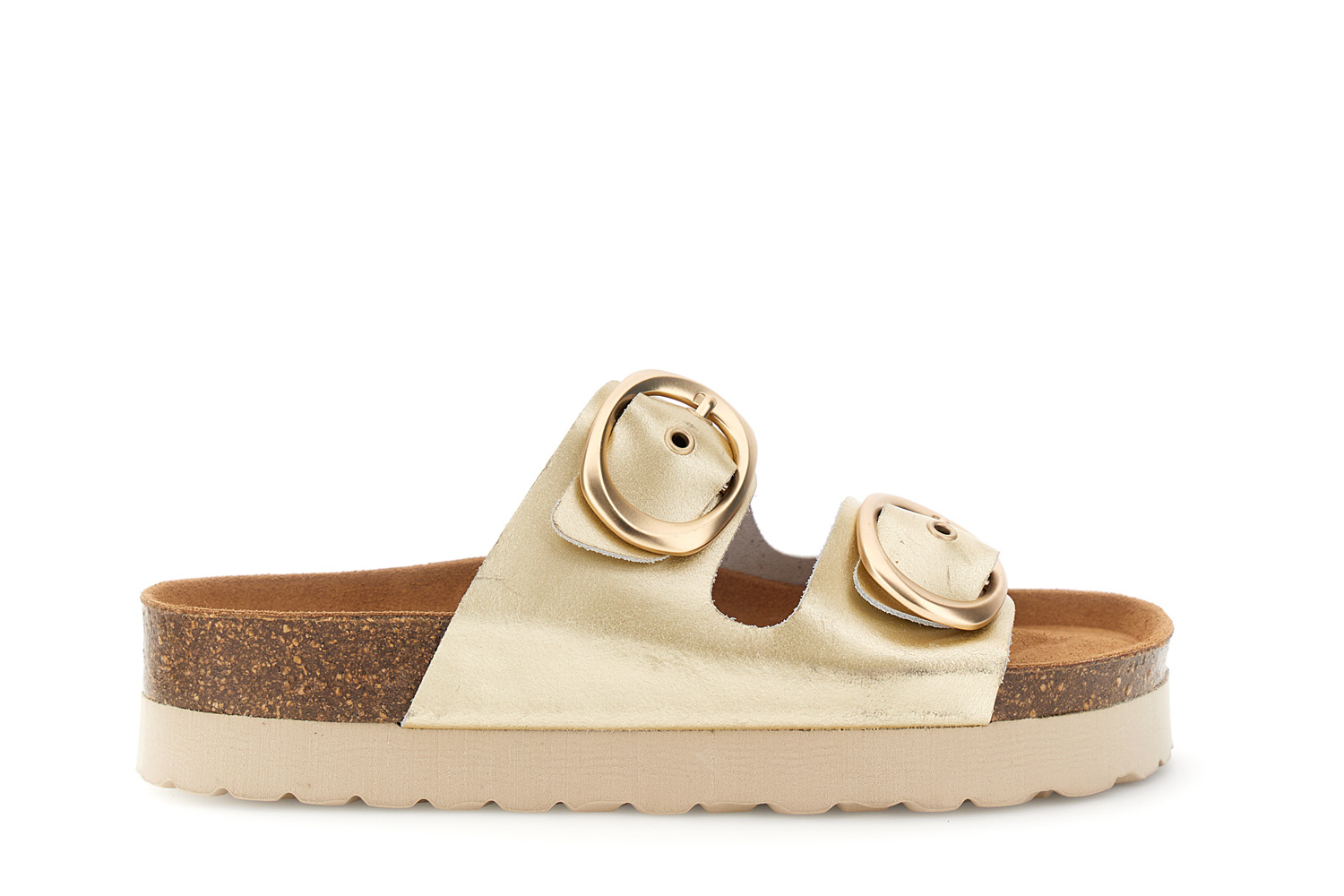sandali ciabatta platform in pelle laminata con doppia fibbia platino 37