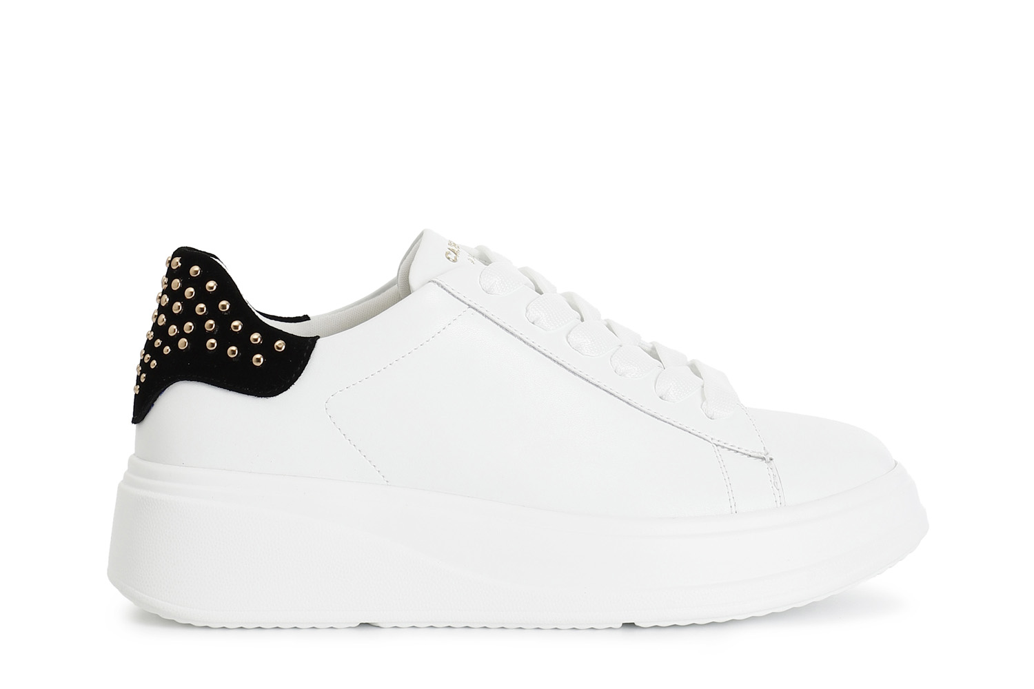 sneakers donna in pelle con applicazioni tallone bianco/nero 37