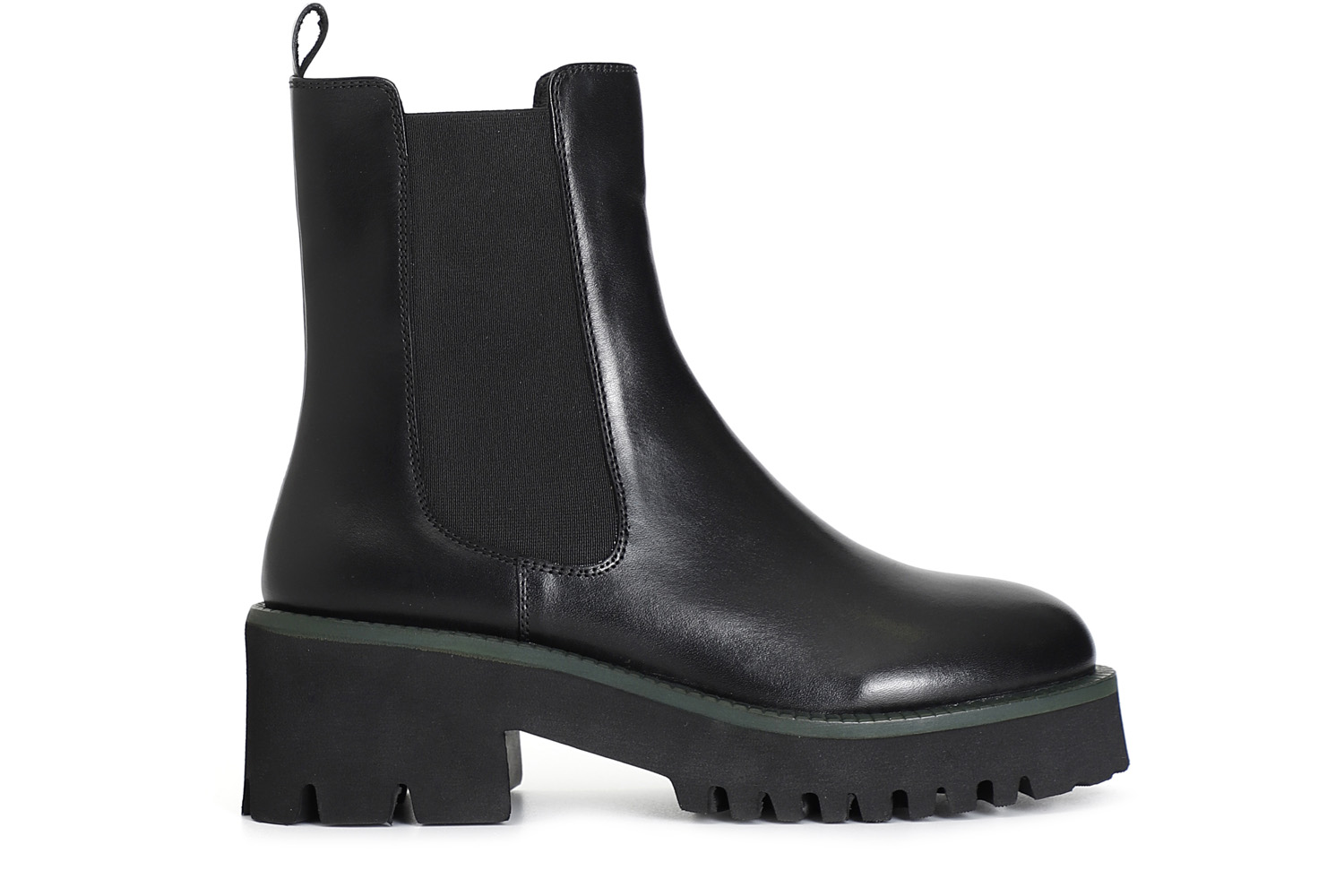 tronchetto da donna con elastico in pelle con suola nera e guardolo colorato nero/verde 36