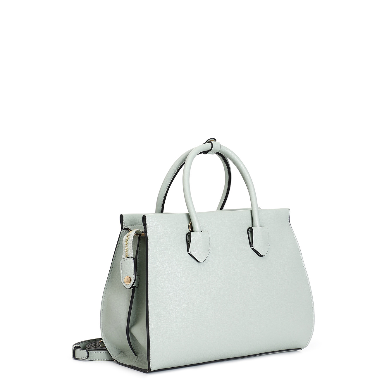 Borsa a mano con fibbiette, mini rivetti bicolore e tracolla removibile salvia — vista 2