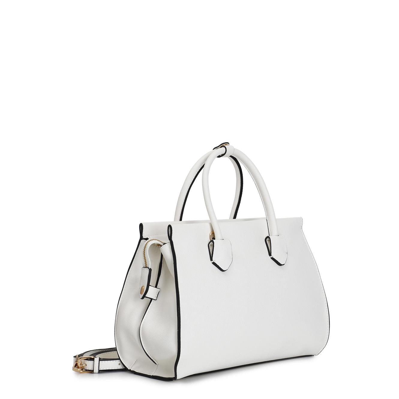 Borsa a mano con fibbiette, mini rivetti bicolore e tracolla removibile bianco — vista 2