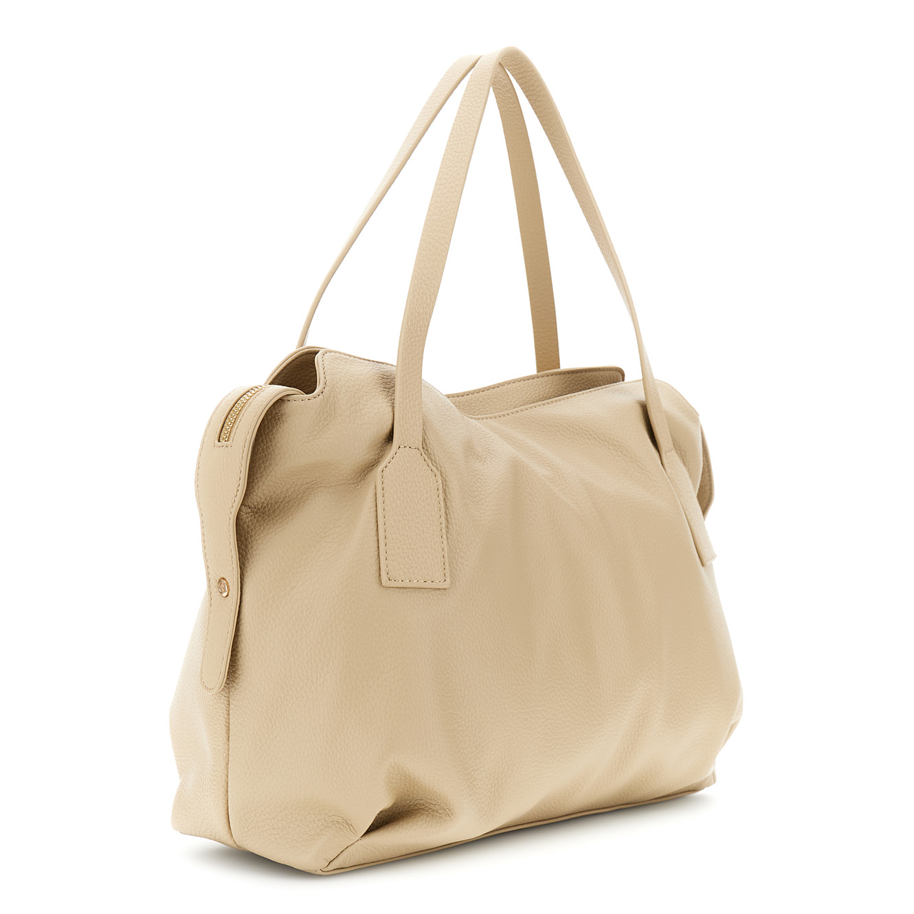 Shopping bag morbida effetto pelle granosa con applicazione di rivetti metallici beige — vista 2