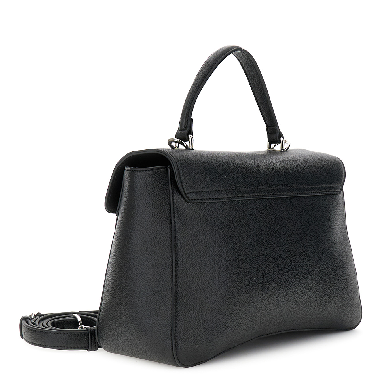 Borsa a mano con pattina effetto pelle granosa e charm colorato logato nero — vista 2