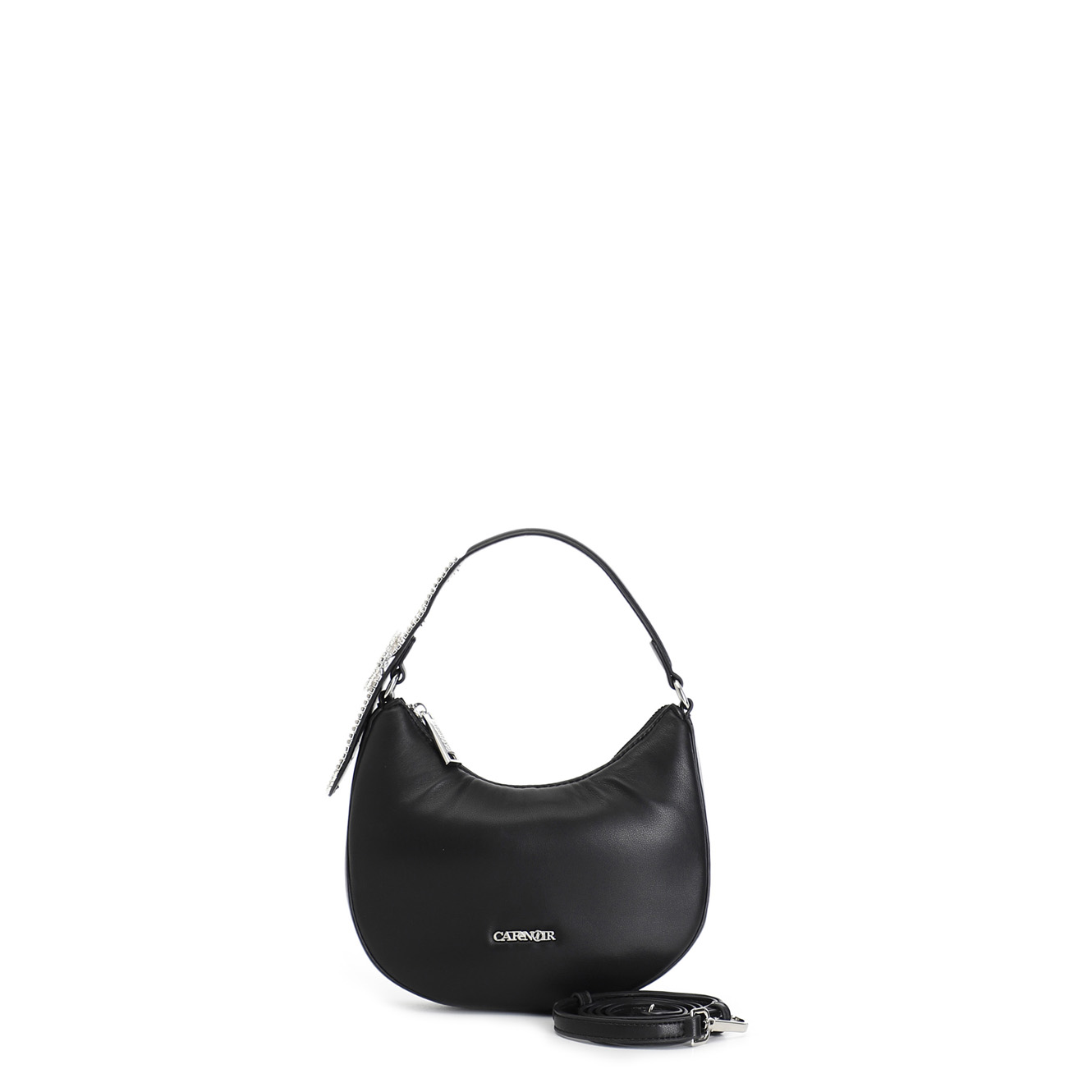 CafèNoir — Minibag effetto puffy con attacco tracolla e fibbia con strass nero