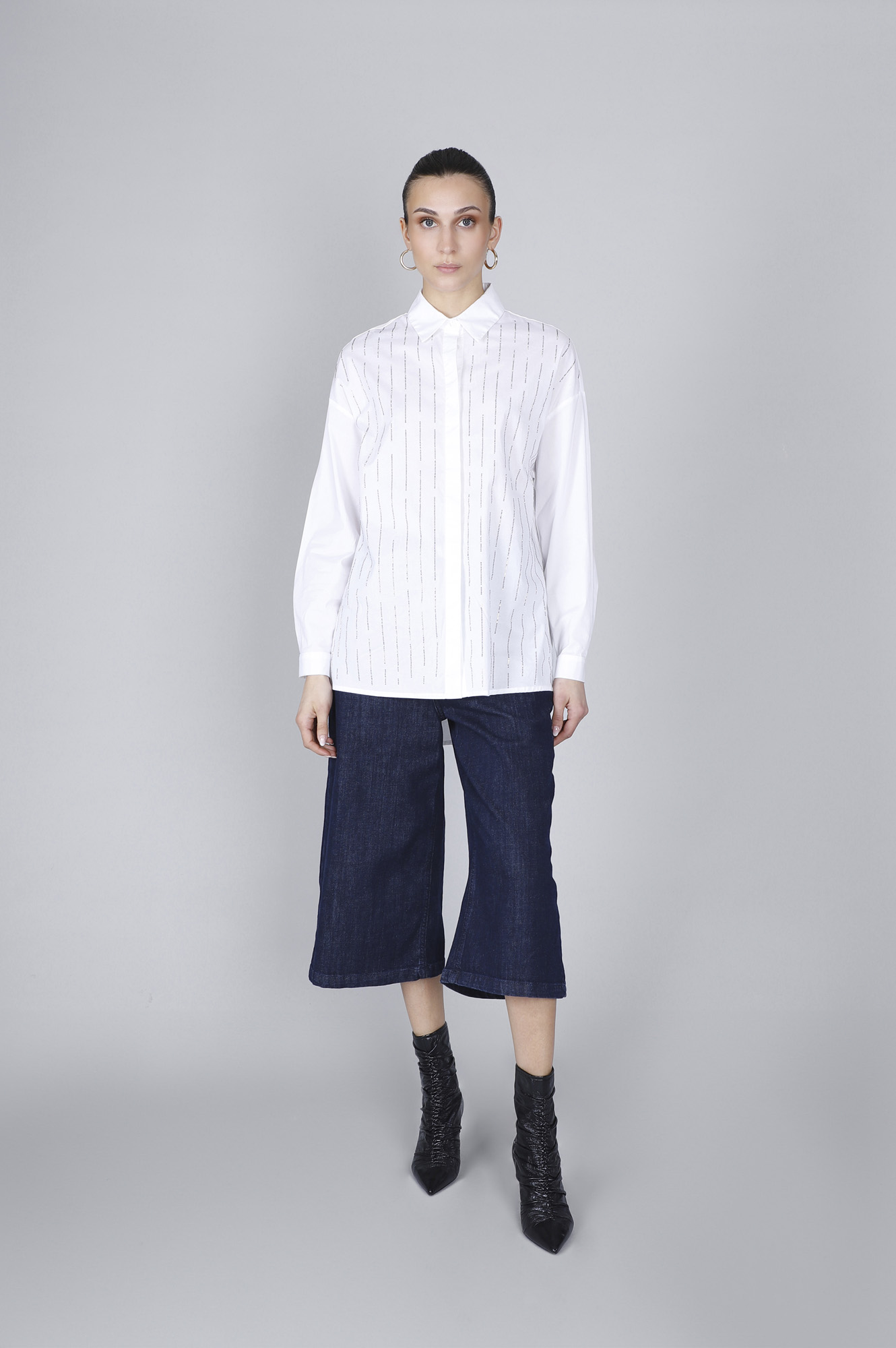 CafèNoir — Camicia in popeline con microborchie bianco