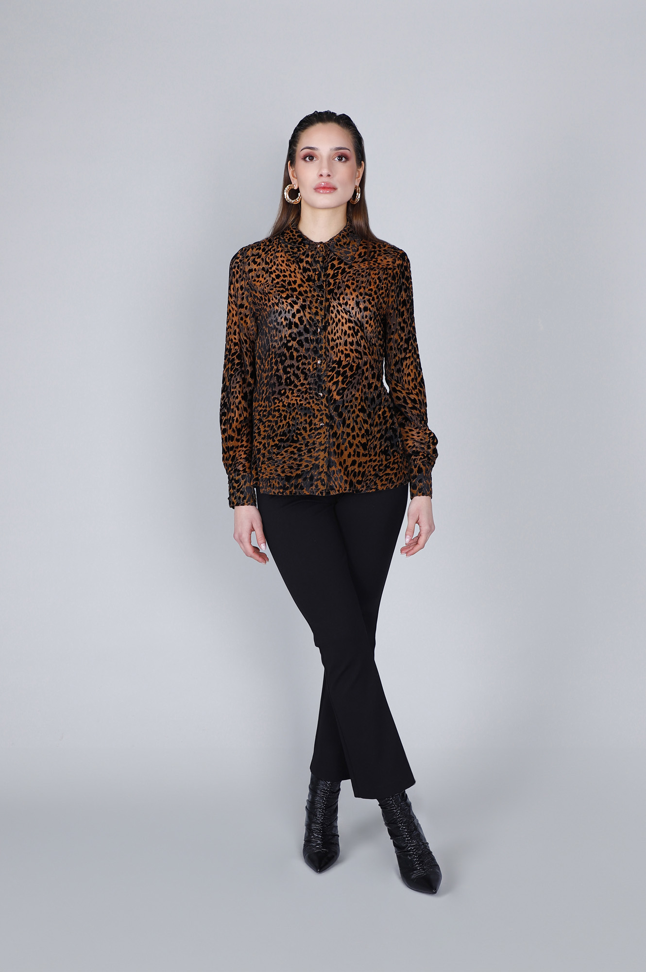 CafèNoir — Camicia in velluto devorè stampato animalier devorè