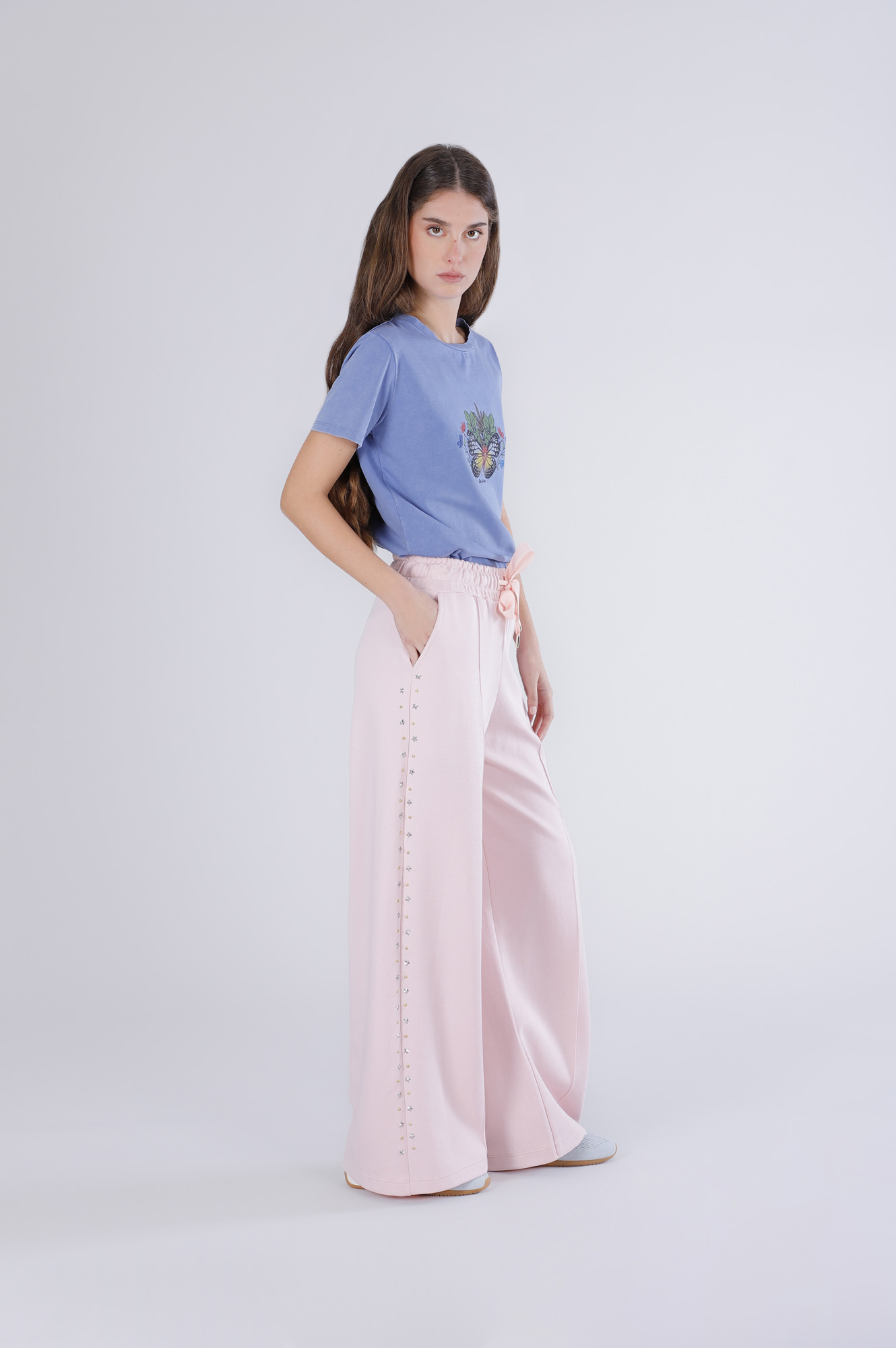 CafèNoir — Pantaloni palazzo con applicazione rosa