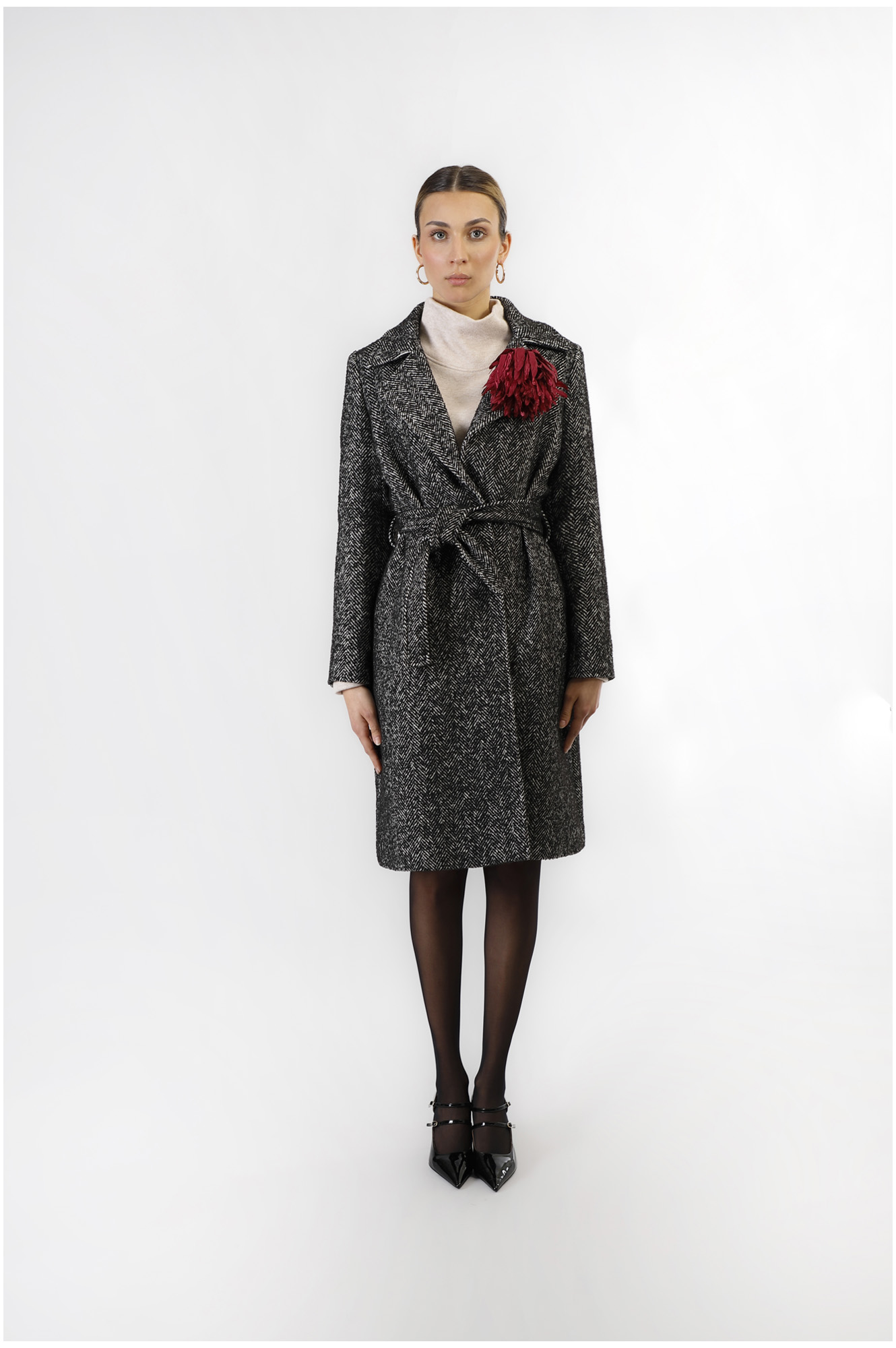 CafèNoir — Cappotto lungo tipo vestaglia spigato bianco e nero