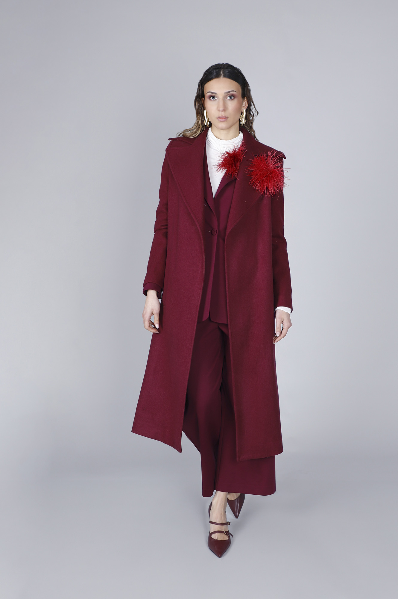 cappotto lungo in stile vestaglia burgundy 38