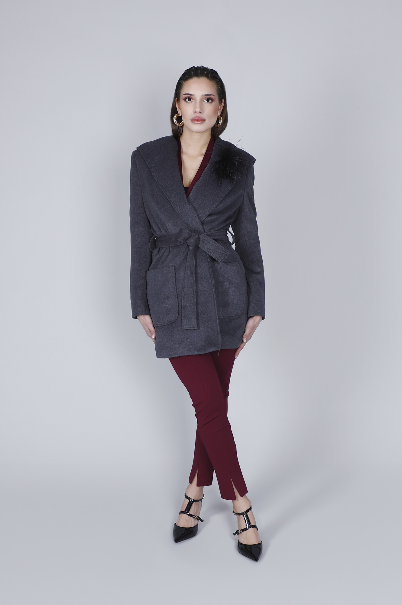 cappotto tipo vestaglia con cappuccio antracite