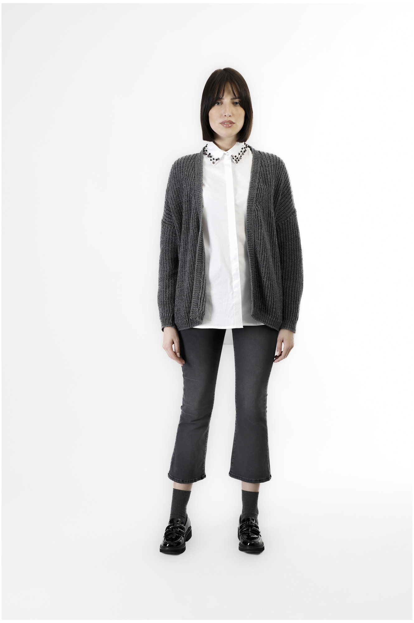 cardigan aperto con lurex fumo l