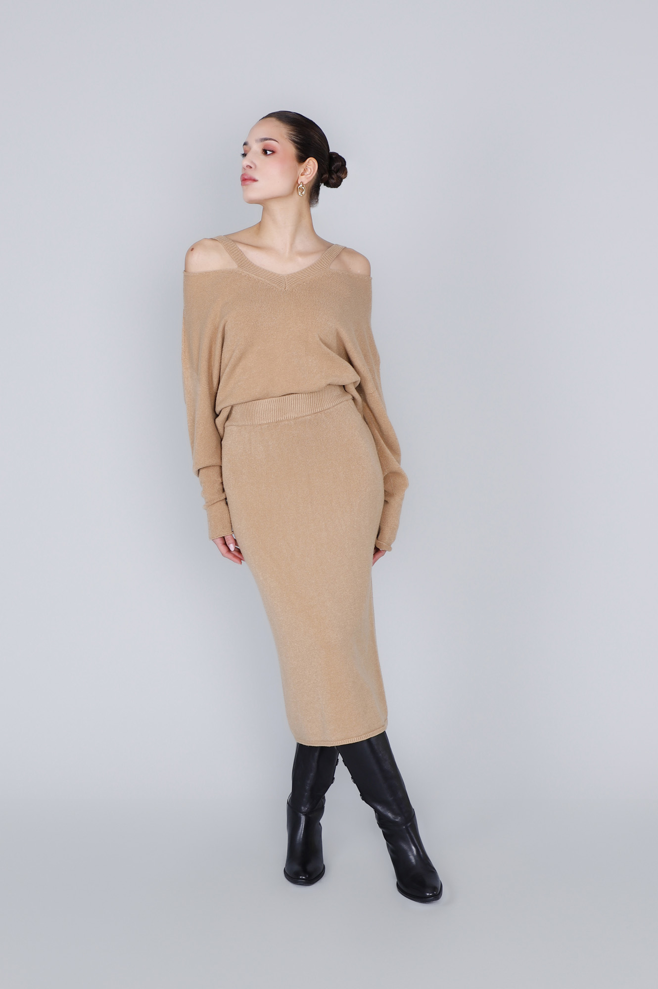 CafèNoir — Gonna longuette in maglia cammello
