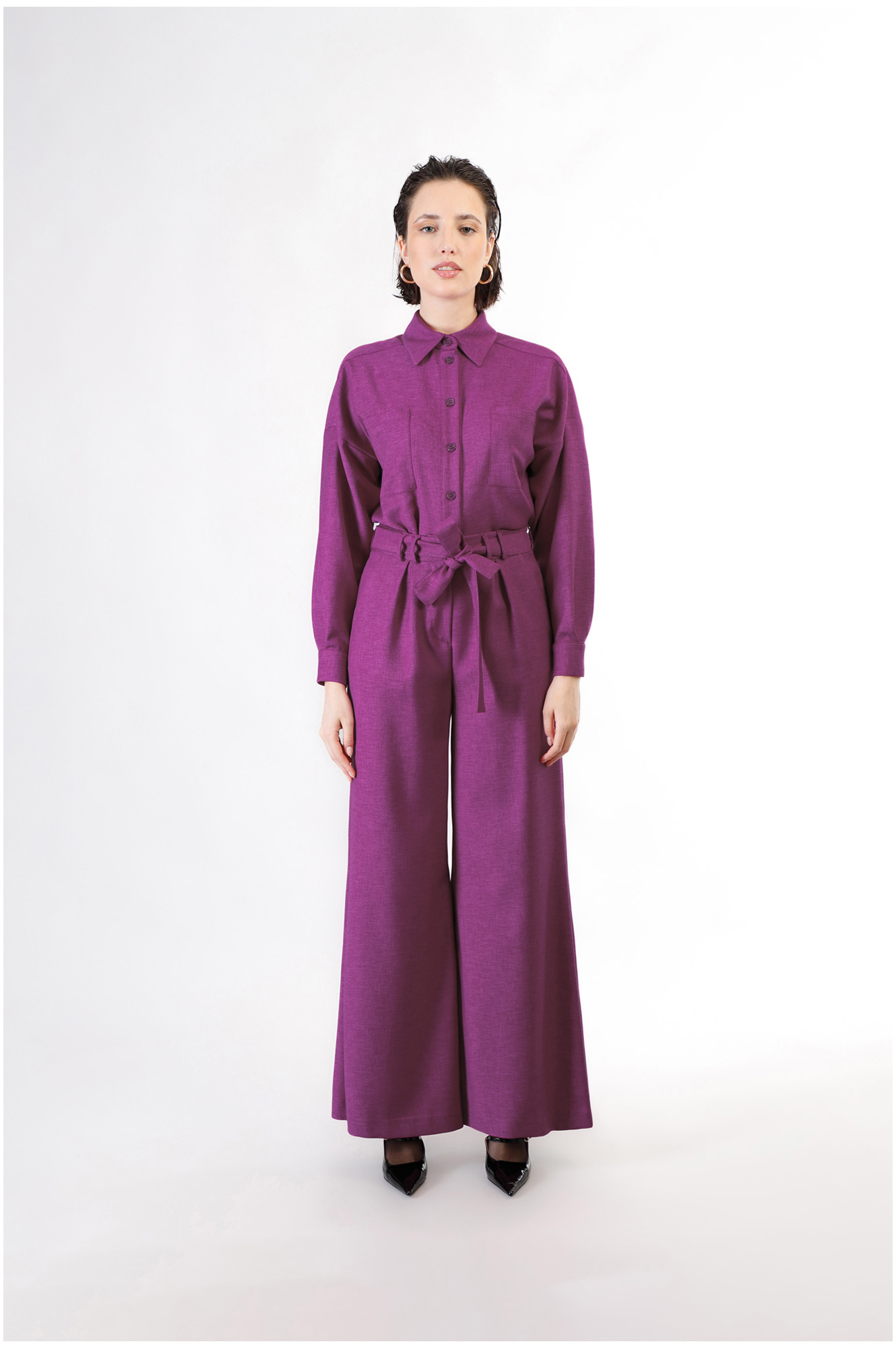 pantaloni super wide con fusciacca fuxia xl