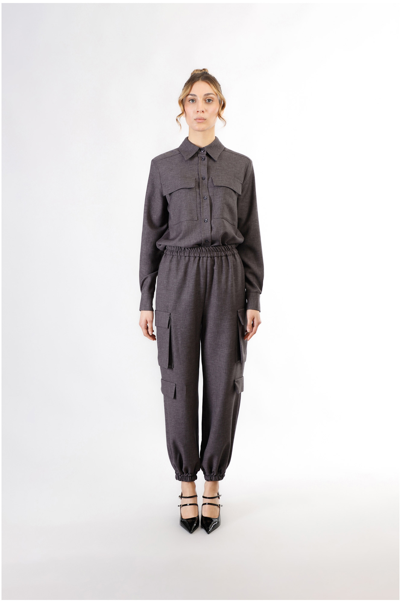 pantaloni modello cargo con polsino e vita elasticata antracite xl
