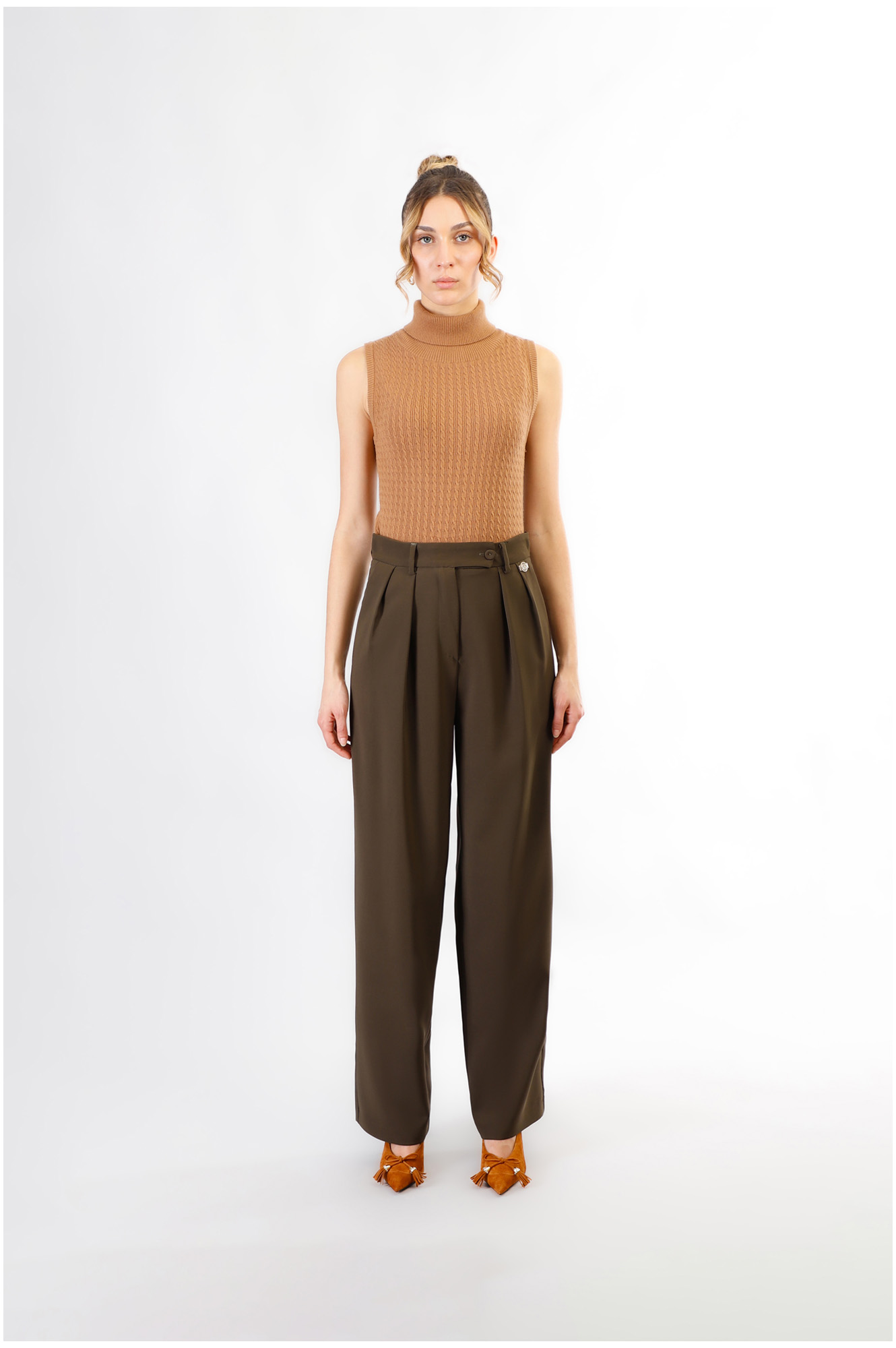 pantaloni gamba dritta ampia tessuto bistretch fango 42