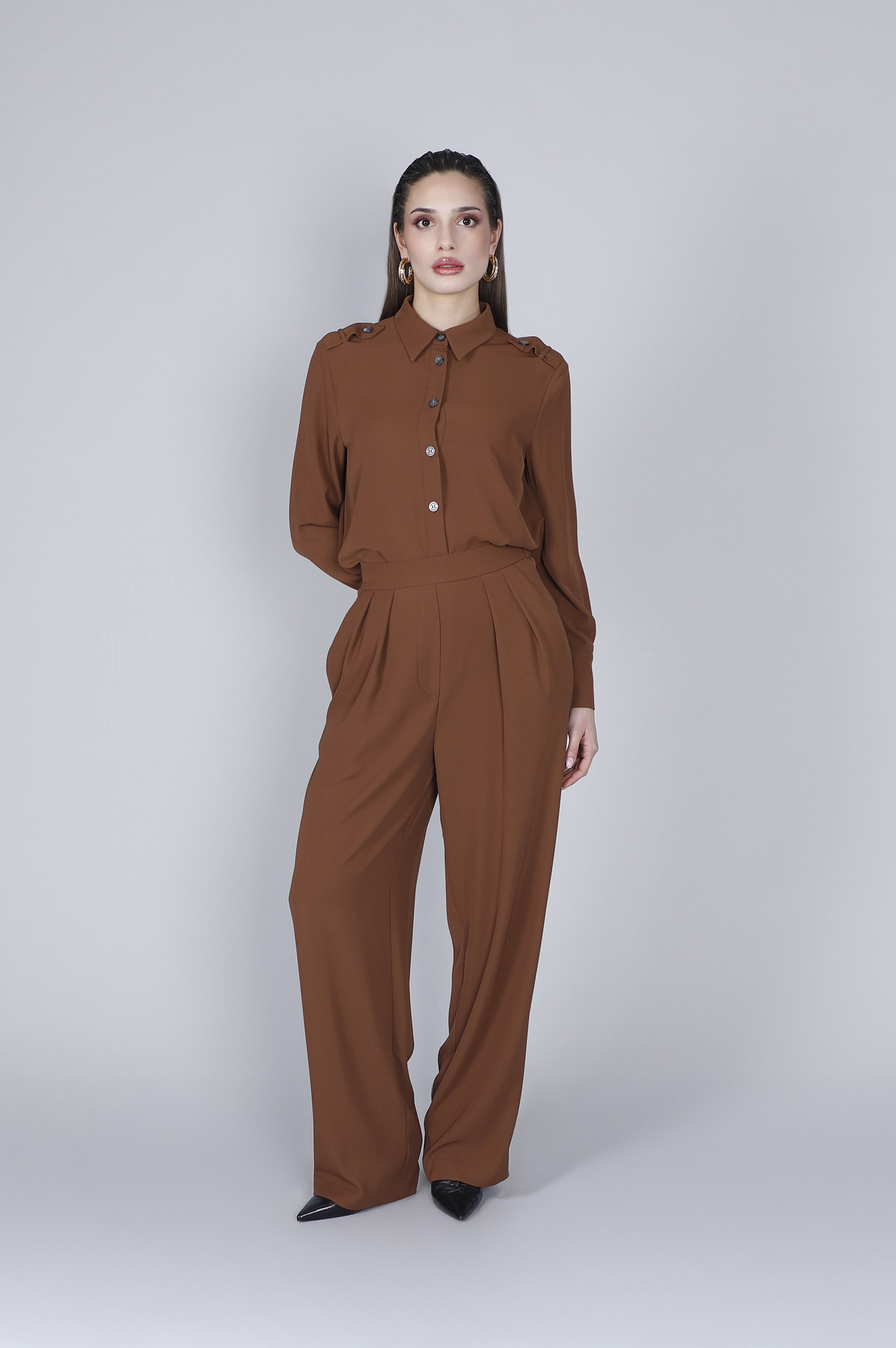 pantaloni palazzo con pinces cioccolato 42