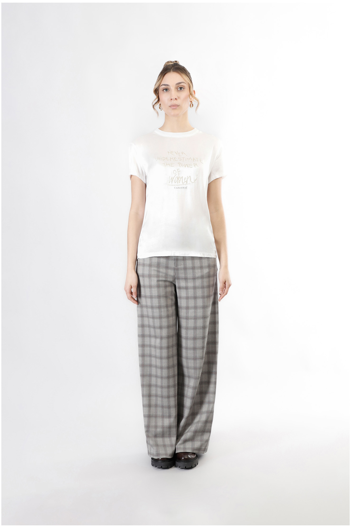 t-shirt bimateriale con stampa glitterata bianco s
