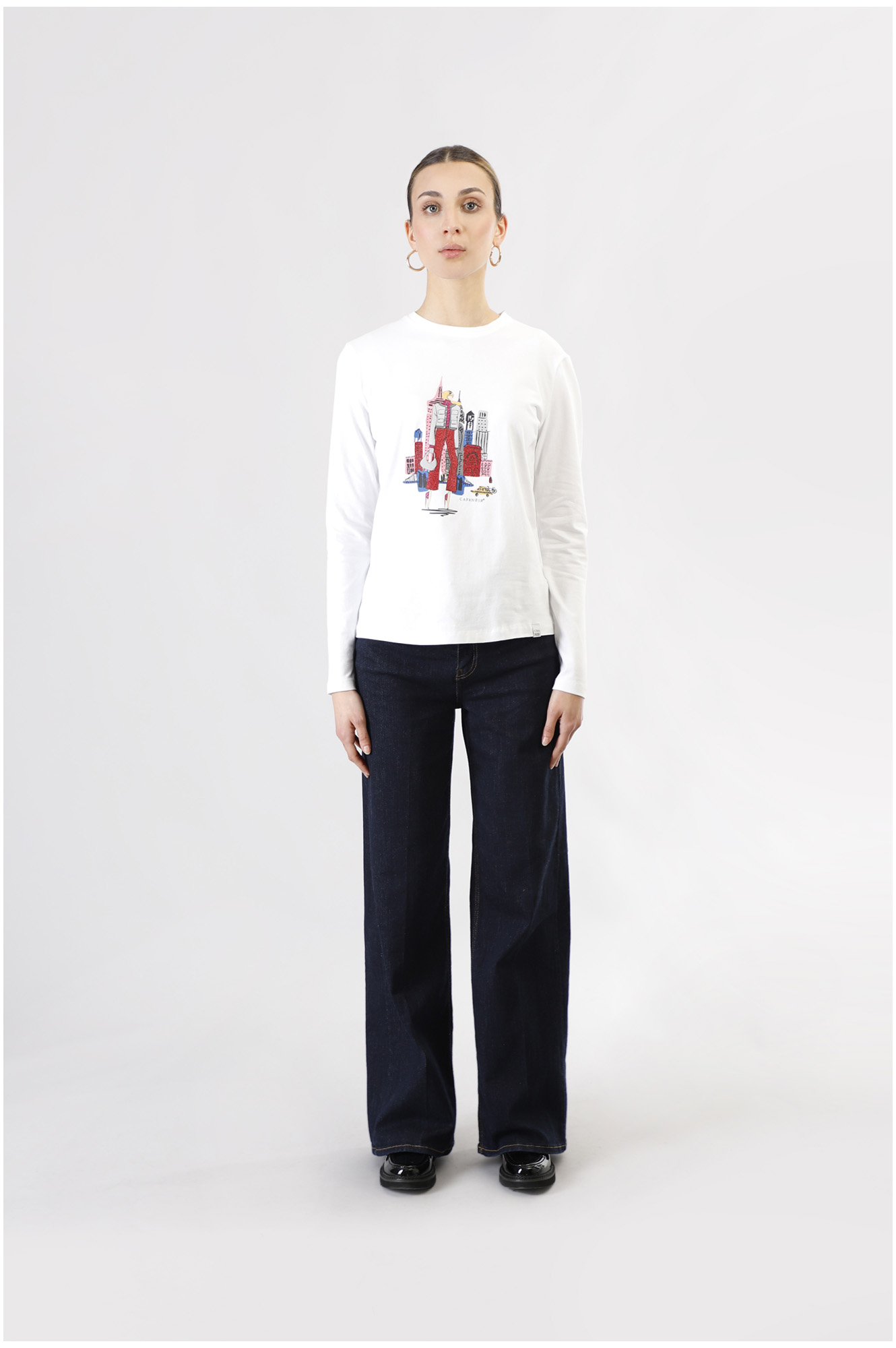 t-shirt manica lunga con stampa new york bianco m