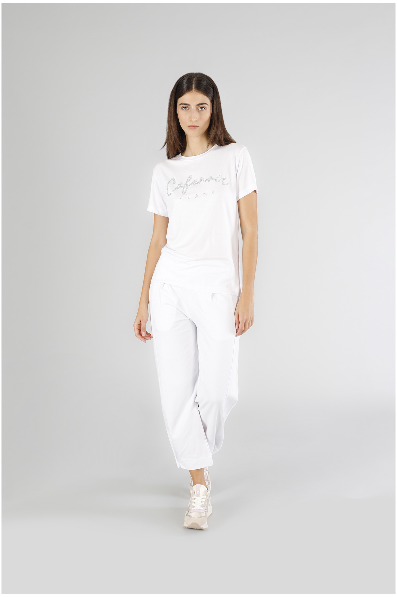 t-shirt girocollo con logo bianco xs