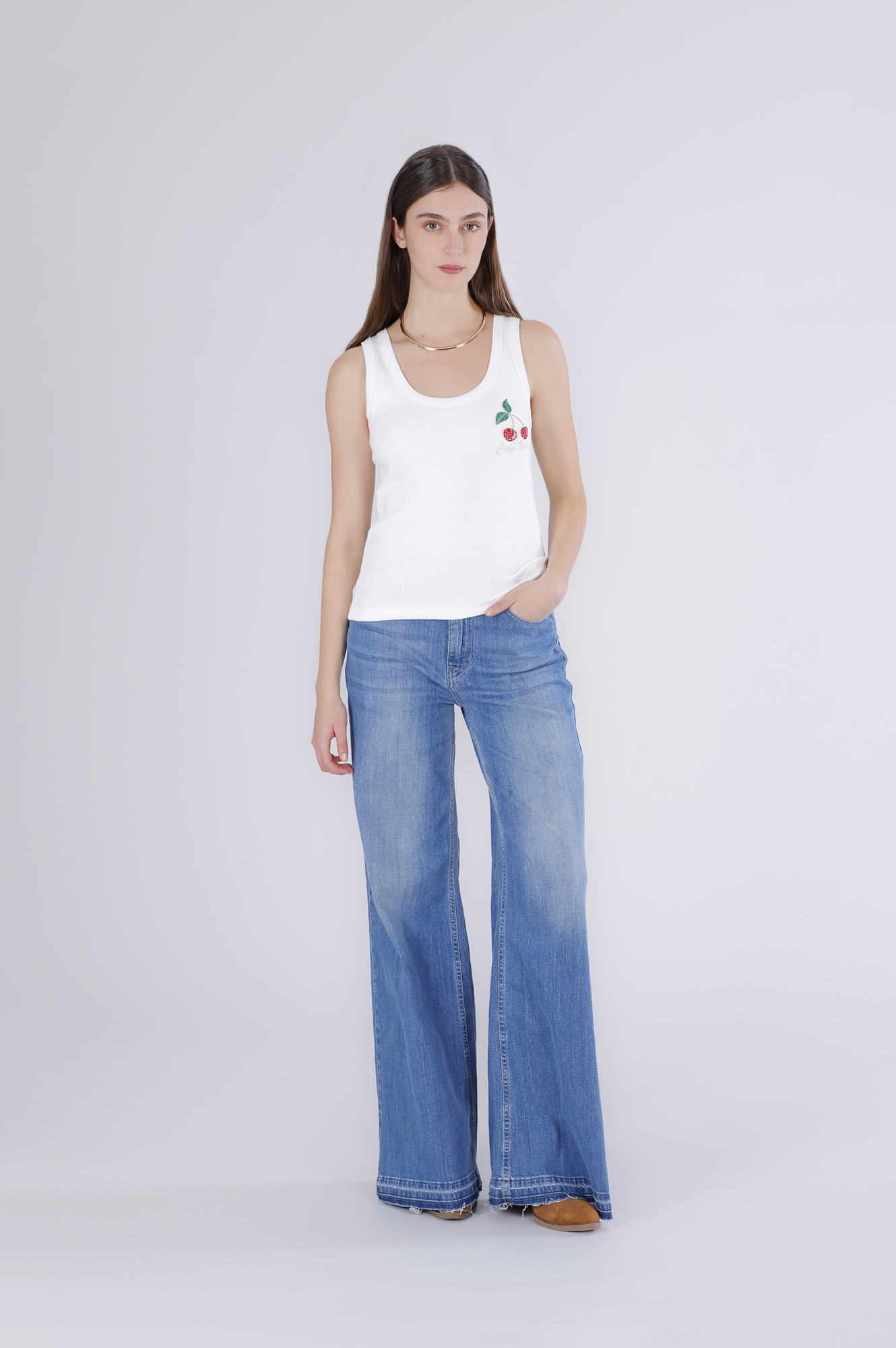 canotta con stampa ciliegia off white l