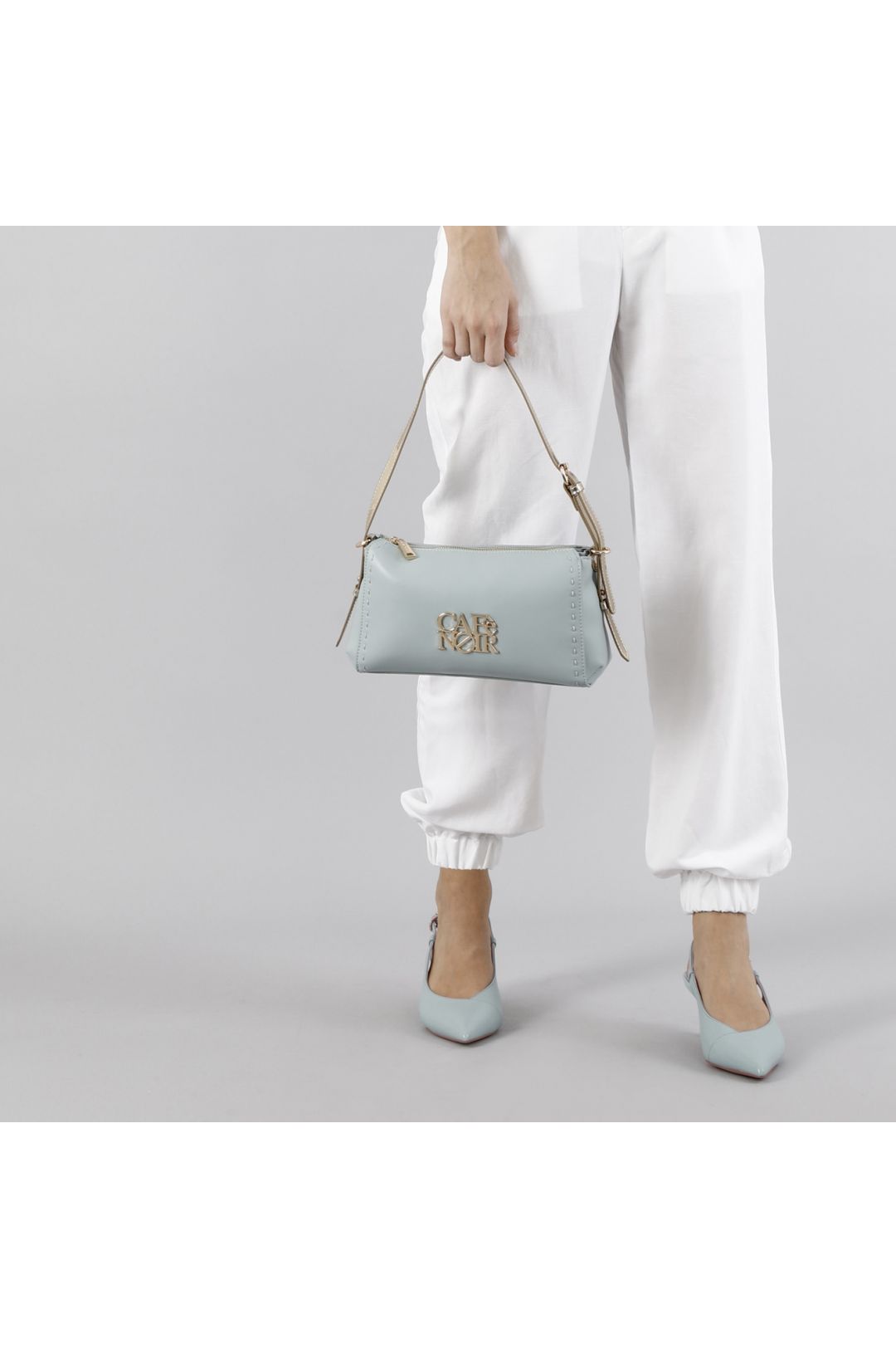 Borsa a spalla con dettagli in materiale specchio