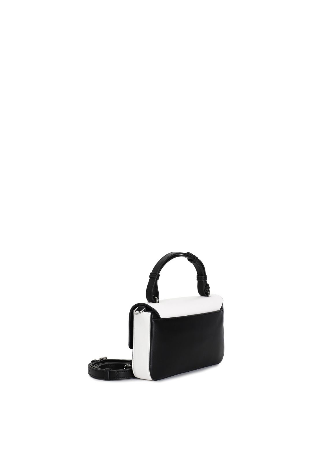 Borsa a tracolla piatta nera in similpelle martellata con logo