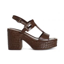 Sandali Gilda In Pelle Con Zeppa Intrecciata – Due Fasce Asimmetriche, Tacco 8 Cm, Plateau 3 Cm – CafèNoir