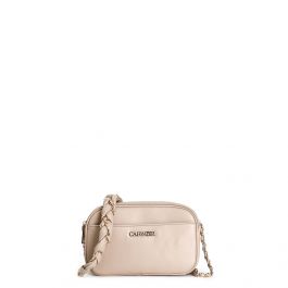 Borsa A Tracolla In Peluche Sintetico Cammello CafèNoir - Tracolla Rimovibile, Charm Metallico, Taschino Interno Con Zip