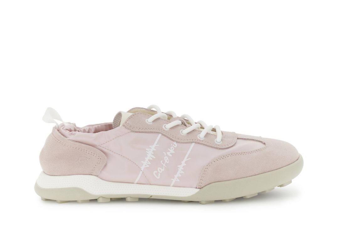 CafèNoir — Sneakers allacciate in nylon e pelle scamosciata cipria
