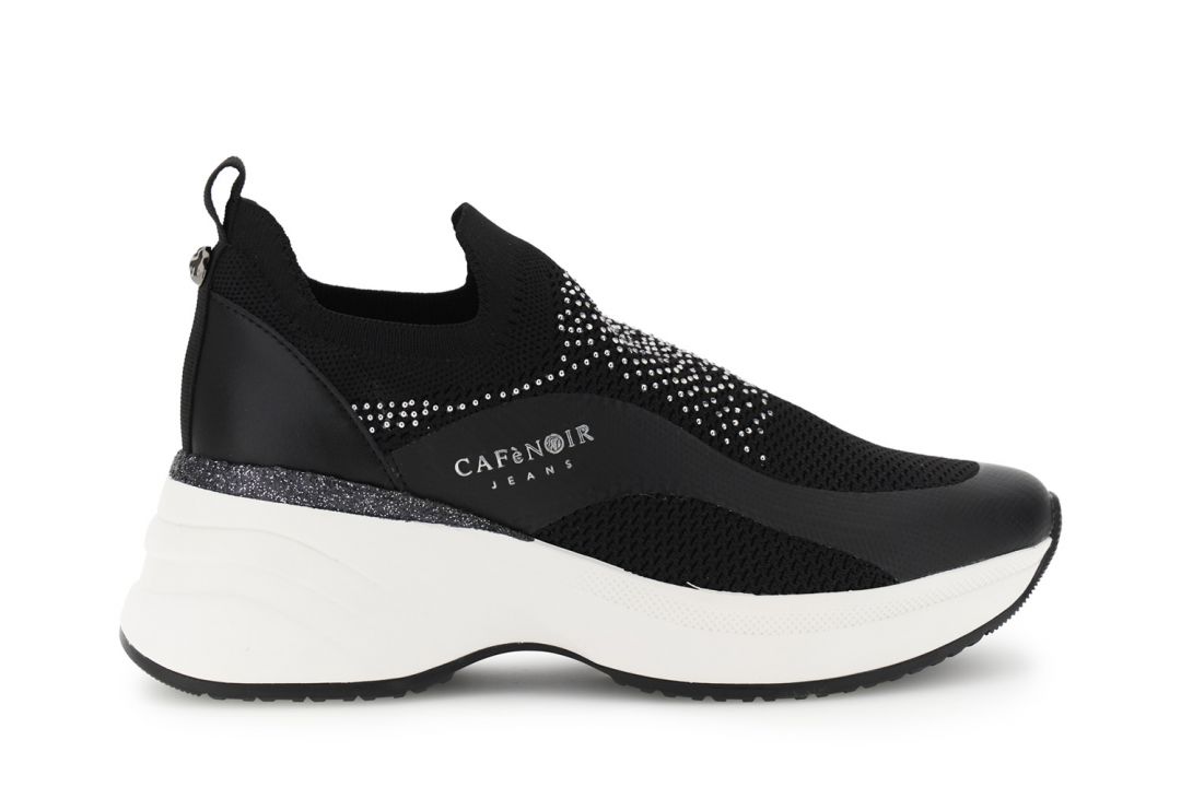 CafèNoir — Running slip-on in tessuto elasticizzato e strass nero