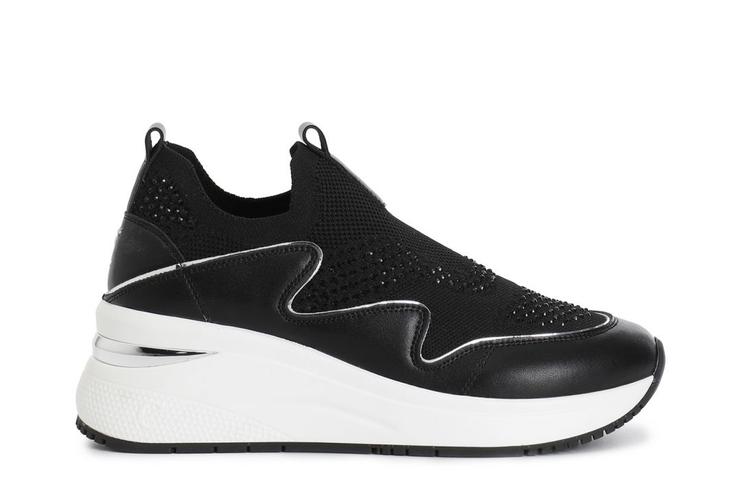 CafèNoir — Slip-on in tessuto e pelle rivestita nero