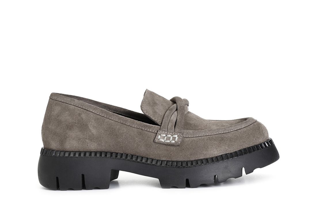 CafèNoir — Mocassino da donna in pelle scamosciata con mignon taupe