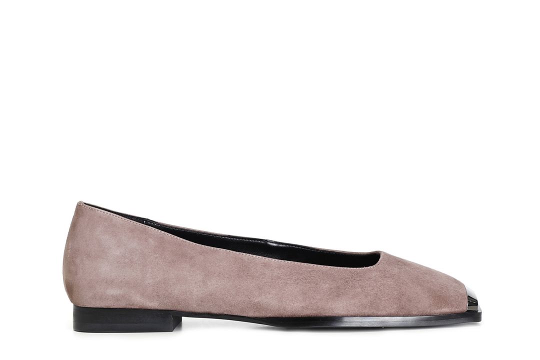 CafèNoir — Ballerina in camoscio con puntale metallico rosa antico