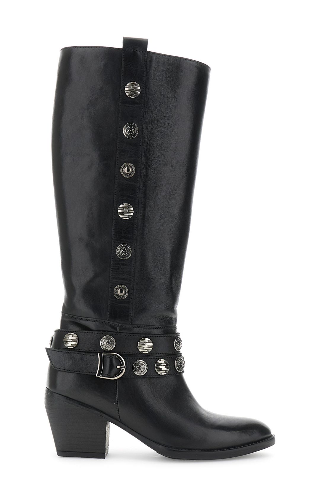 CafèNoir — Stivali in pelle con bottoni ornamentali nero