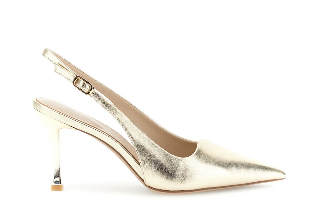 décolleté slingback in pelle laminata platino