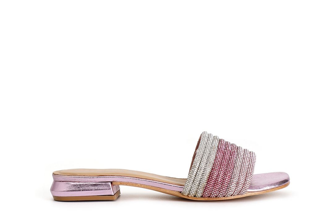 CafèNoir — Ciabatta effetto laminato con strass rosa