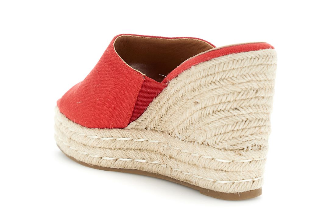 Sandali ciabatta in canvas su fondo zeppa rosso — vista 2