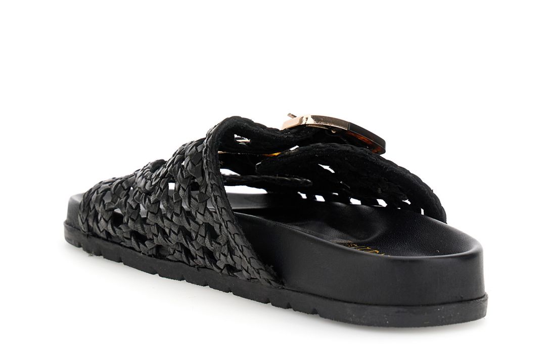 Sandali ciabatta in pelle intrecciata con fibbie e platare sagomato nero — vista 2