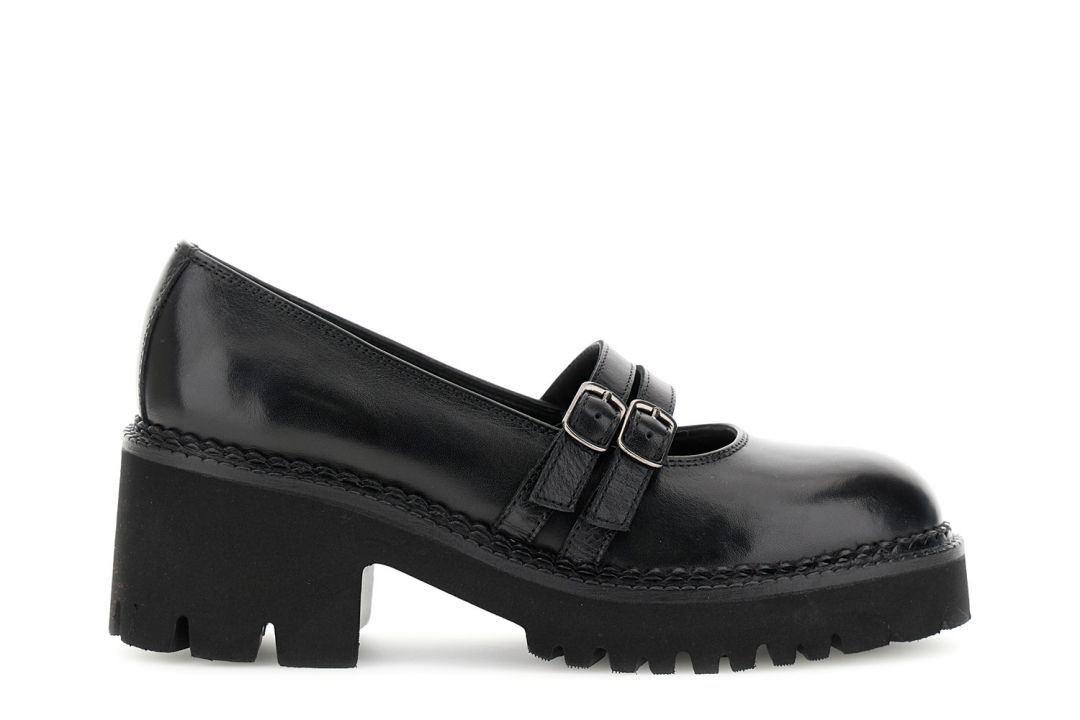 CafèNoir — Décolleté stile mary jane in pelle con doppio cinturino nero