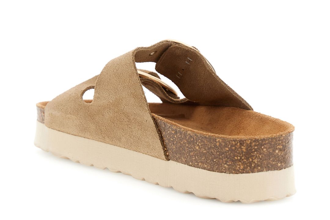 Sandali ciabatta platform in pelle scamosciata con doppia fibbia taupe — vista 2