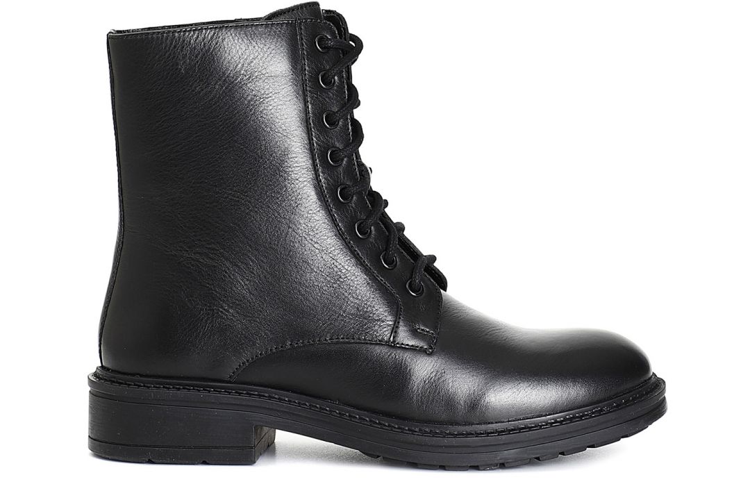tronchetto da donna in pelle allacciato nero