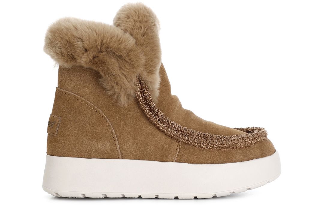 CafèNoir — Tronchetto da donna con bordo mocassino e pelliccia sintetica camel
